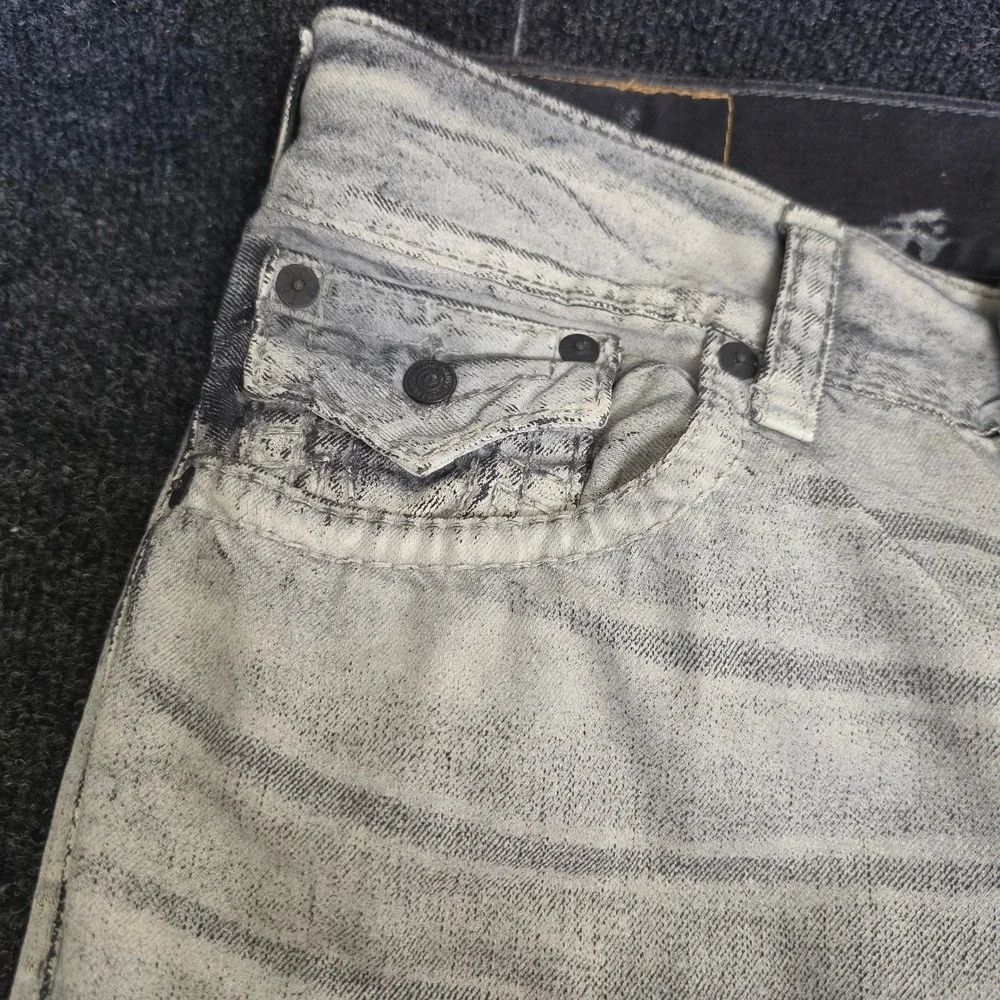 True Religion Straight WFLP Big T Grey Acid Wash Jeans Mens 36 MVG859EDG